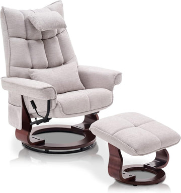 Modern Reclining Swivel Lounge Chair and Ottoman — Beige
