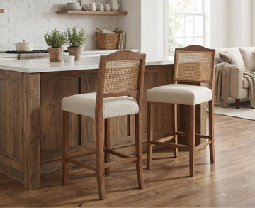 30 Inch Counter Height Stools Set of 2 Rattan Farmhouse Barstools Mid Century Modern Bar Chairs Upholstered Kitchen