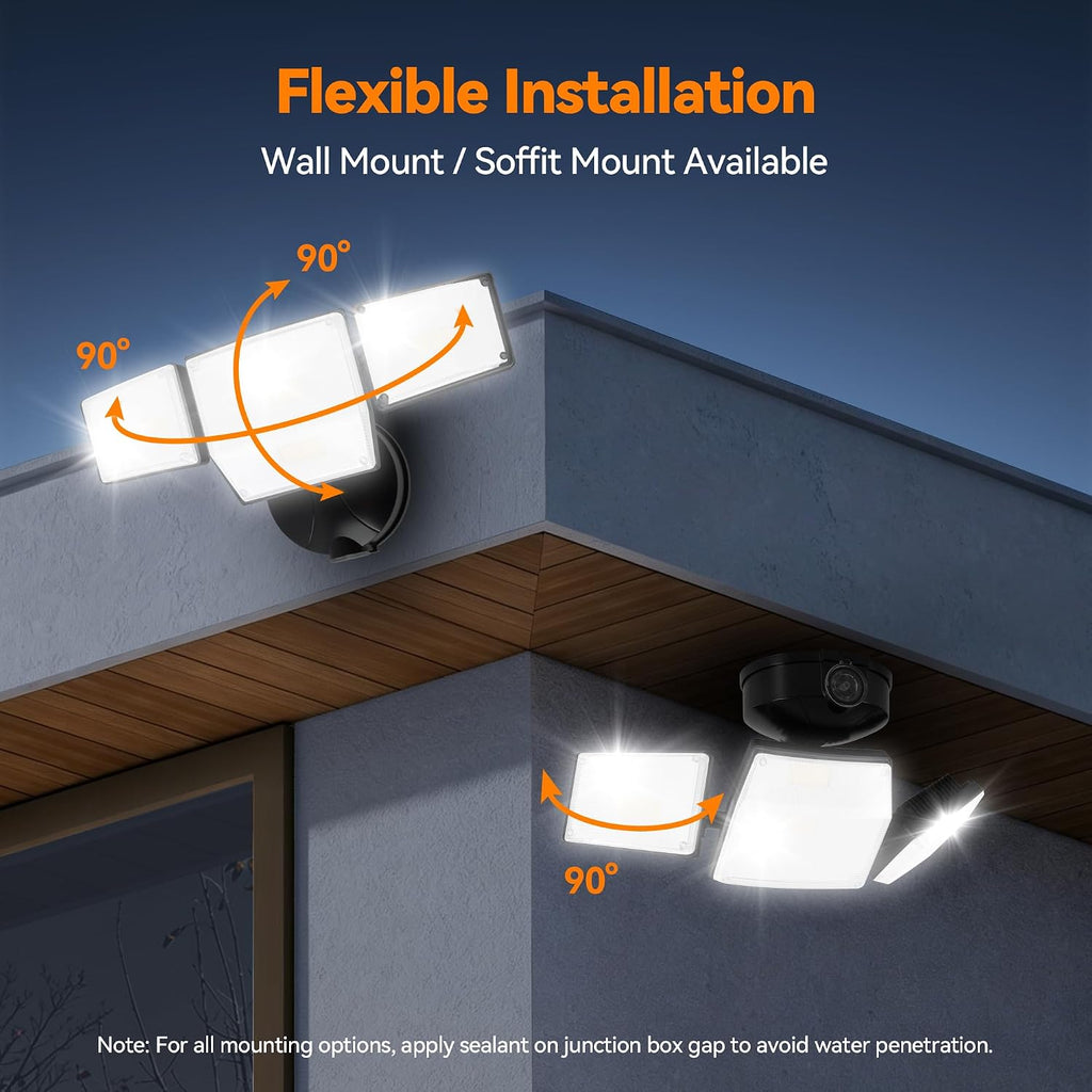 85W 10000LM Dusk to Dawn Outdoor Lighting, 4-Head Super Bright LED Flood Light, 5000K Daylight, IP65 Waterproof