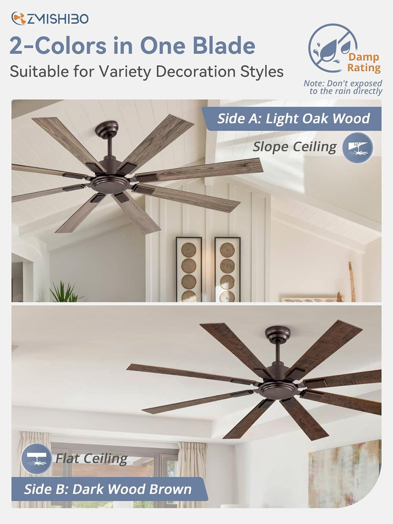 65 Inch Oil Rubbed Bronze Ceiling Fans No Light with Remote, Indoor/Outdoor Farmhouse Ceiling Fan Without Light