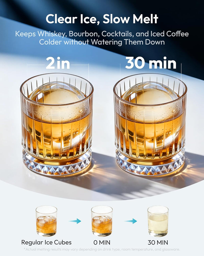 2" Ice Ball Maker Countertop, 4Pcs Ready in 40Mins, 144Pcs/day, Self-Cleaning Sphere Ice Maker Machine with Clear