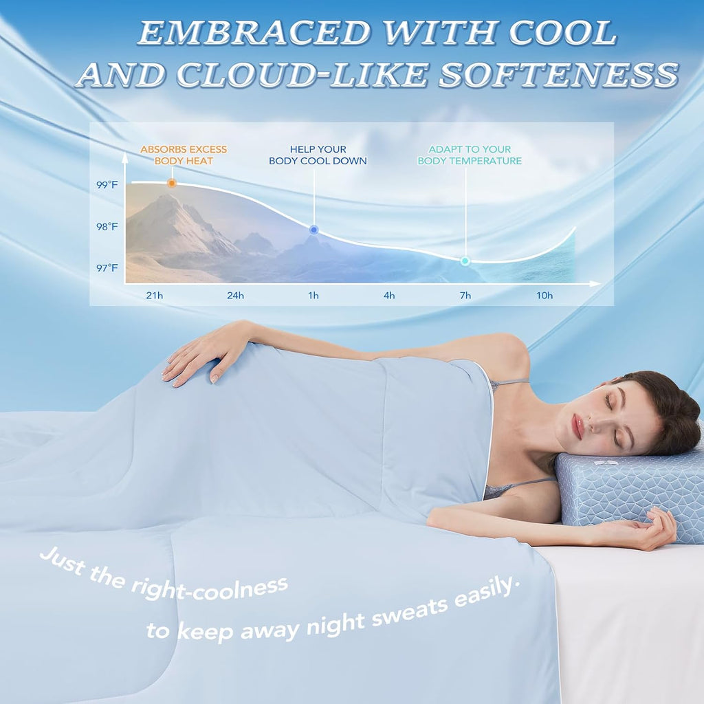 Cooling Comforter Queen - Cooling Blanket for Hot Sleepers and Night Sweats, Q-Max>0.45 Double-Sided Silky Cooling