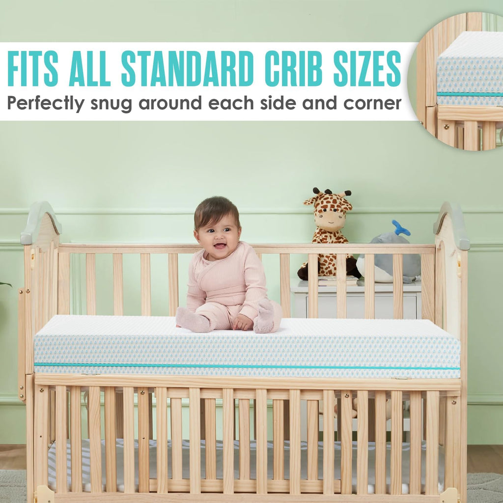 6" Crib Toddler Bed Mattress - Made in USA - Breathable Waterproof Washable | Dual Sided Cooling Memory Foam for