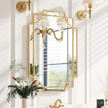 20"x30" Gold Foil Scalloped Edge Decorative Vanity Wall Mirror