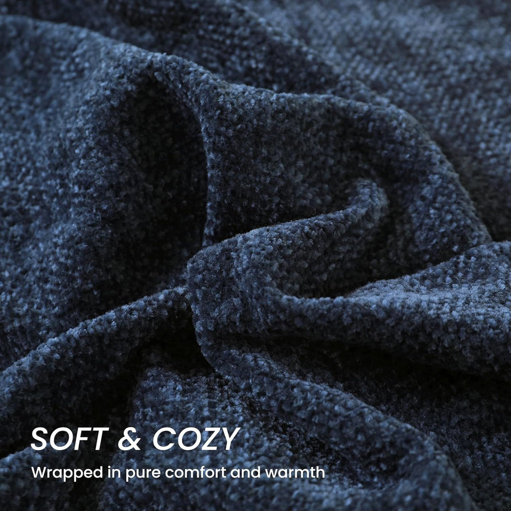 Navy Chenille Throw Blanket, Decorative Blanket,Navy 50" x 60"