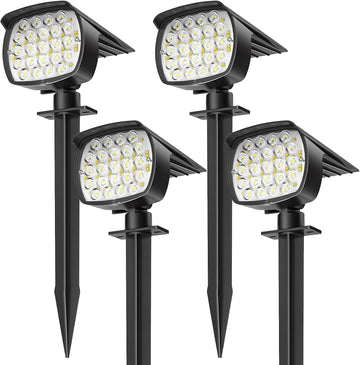 Solar Spot Lights Outdoor, 3 Modes 2-in-1 IP65 Waterproof 4 Pack Spotlights | 58 LED Auto On/Off 120° Adjustable