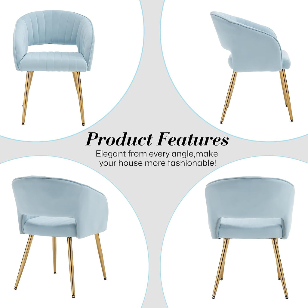Modern Velvet Vanity Chair, Home Office Desk Chair with Hollow Back, Upholstered Dining Chair with Gold Metal Legs