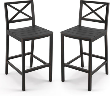 Outdoor Bar Stools Set of 2, 26 Inch All Weather HDPS Patio Counter Height Barstools with Back & Footrest, Aluminum