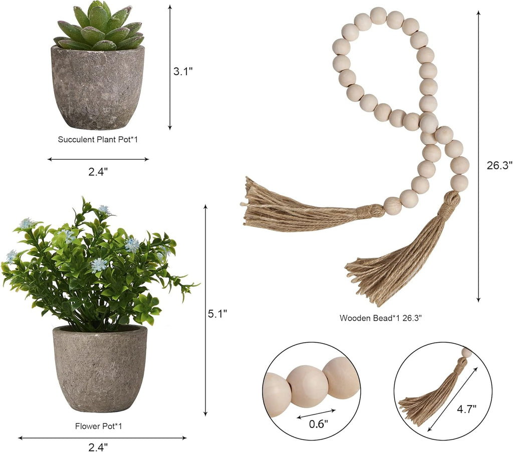 Rustic Farmhouse Tiered Tray Set with Succulent & Plant - Home Decor s (Set of 8 Without Trays)