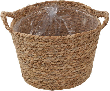 Wicker Blanket Basket, Decorative Round Seagrass Basket with Woven Handles, Planter Pot , Floor Standing Storage