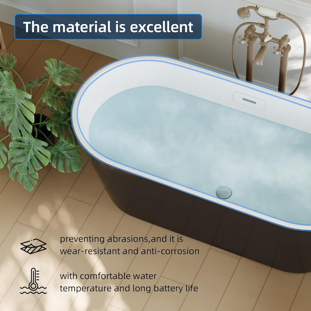 67'' Acrylic Freestanding Bathtub, Extra-Deep Soaking Free Standing Tub for Luxurious Bathing Experience, with Chrome