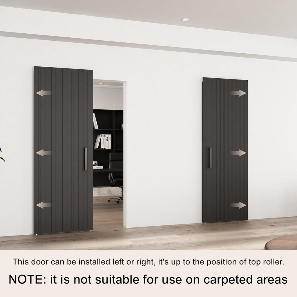 30"x84" Concealed Sliding Barn Door with Soft Close Mechanism, Black Vinyl Wrapped Hidden Barn Door,