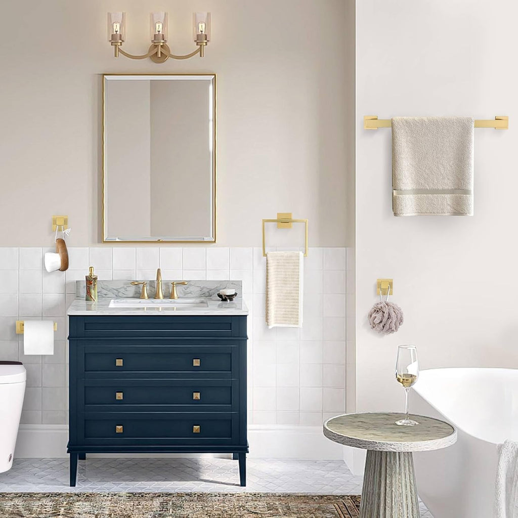 10-Piece Bathroom Hardware Accessories Set-Brushed Gold Towel Bar, Holder & Racks-SUS304 Stainless Steel-Wall