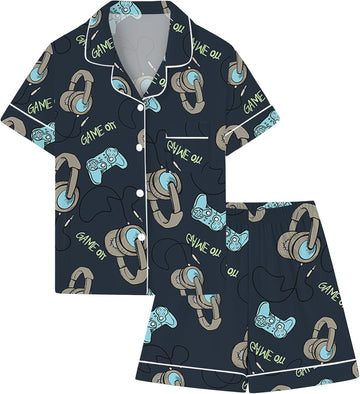 Boys 100% Cotton Pajamas Set Kids Soft Short Sleeve Sleepwear