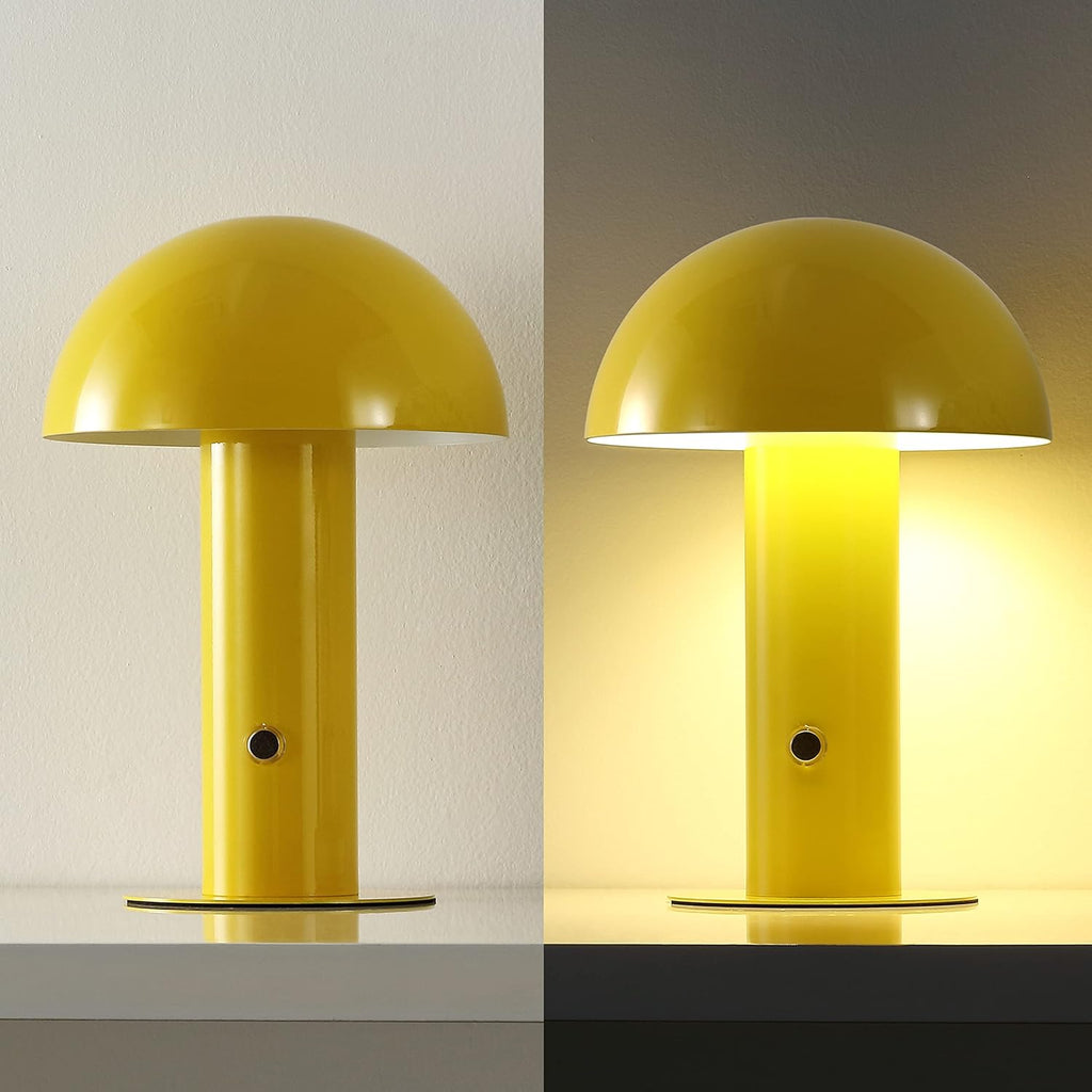 10.75" Yellow Rechargeable LED Mushroom Table Lamp, Cordless Portable Bedside Lamp Bedroom