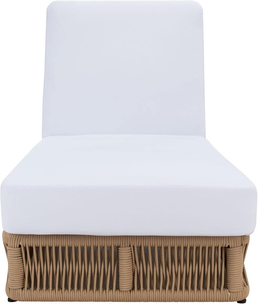 Outdoor Chaise Lounge Chair - Tan & White - Steel and Woven Rope - Adjustable 5-Position Backrest - Ideal