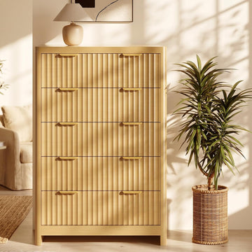 Fluted 47" Tall Dresser with 5 Drawers, Modern Chest of Drawers with Metal Handle & Deep Storage, Wood Closet Clothes