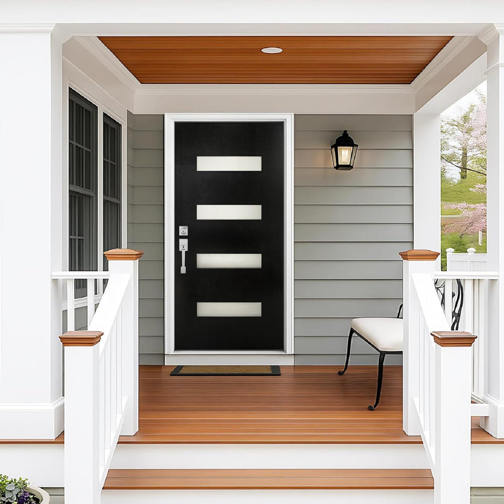 Fiberglass Entry Door 36x80'', French Exterior Door Right Hand Inswing Black Finished Frosted Glass Knock-Down Door