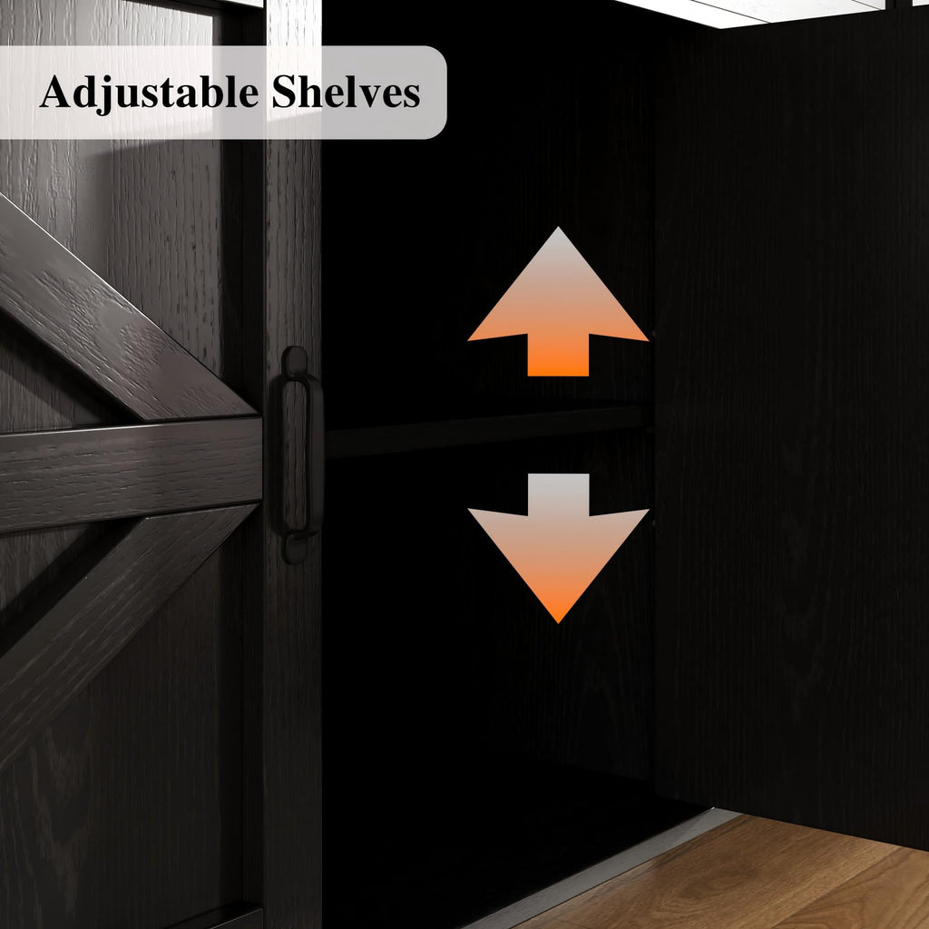 65 Inch Farmhouse Buffet Cabinet with Storage, Black Sideboard Buffet Cabinet with Adjustable Shelves & 3 Drawers