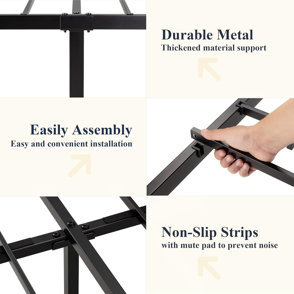 Full Metal Platform Bed Frame with Victorian Style Wrought Iron-Art Headboard/Footboard, No Box Spring Required, Black
