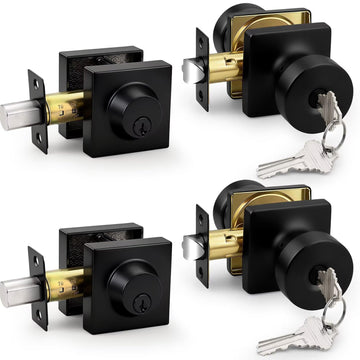 Door Knobs with Deadbolt for Exterior/Interior, 2 Pack Keyed Alike Heavy Duty Front Door Locksets, Inside/Outside