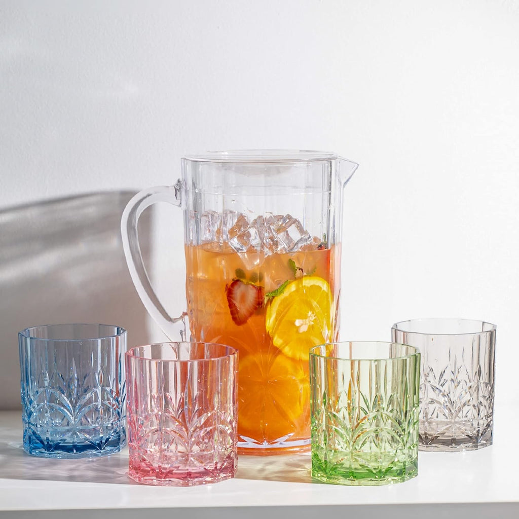 Shatterproof Tritan Plastic Short Tumbler, Set of 4, 13oz - Myrtle Beach Unbreakable Crystal Cut Old Fashioned