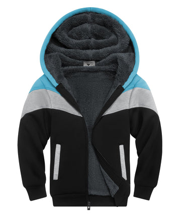 Boys Fleece Jacket Long Sleeve Sherpa Lined Zip Up Hoodies Soft Warm Sweatshirt Outerwear for Kids Sky