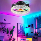 13in Flush Mount Ceiling Fan with RGB Light - Small Bladeless Ceiling Fan Light with Reversible Mute Motor, LED Dimmable, Low Profile Enclosed Ceiling Fans for Modern Indoor A101-B0DBZMWL2S