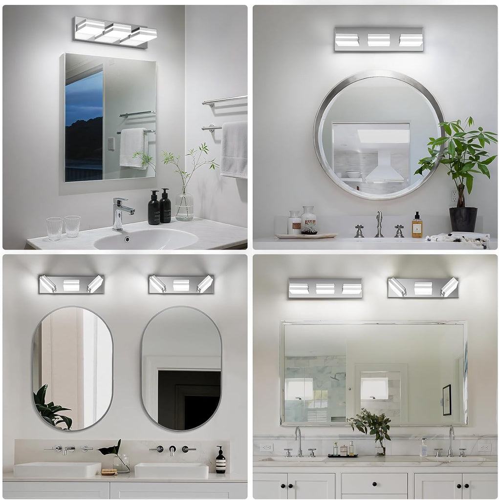 Modern LED Stainless Steel Chrome Acrylic Bathroom Lights Fixtures 3-Light | Wall Lighting,Vanity Lights Over Mirror