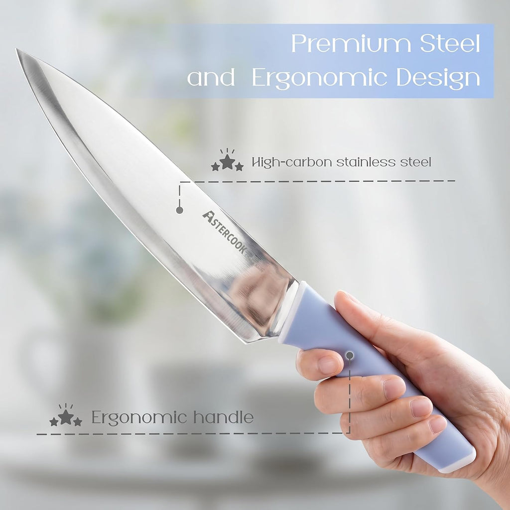 Kitchen Knife Set with Block and Sharpener 15 Piece German High Carbon Stainless Steel Knives Sharp Blade Dishwasher