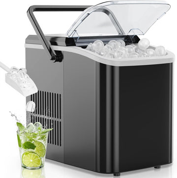 Countertop Ice Maker Machine with Handle, Auto-Cleaning Portable Ice Maker with Basket & Scoop, 26lbs in 24Hrs & 9