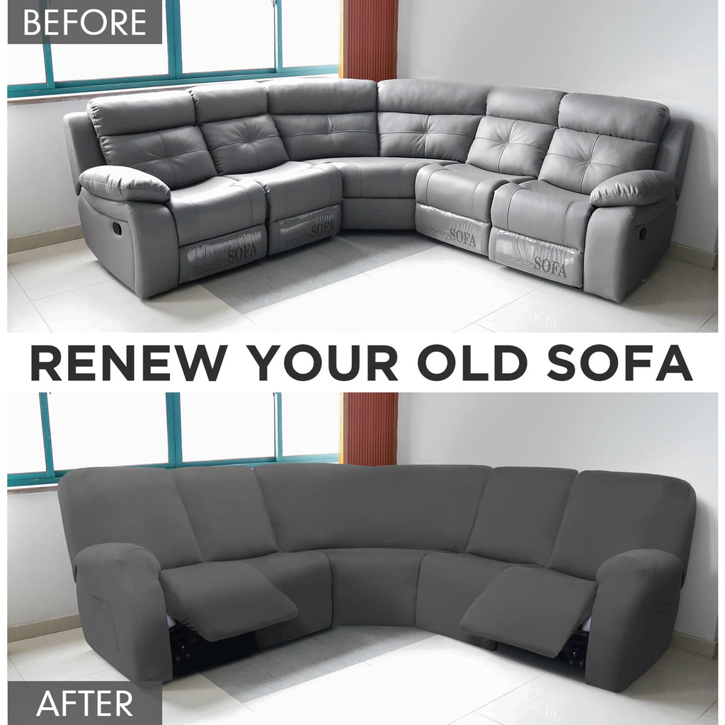 7 Pcs L Shape Sectional Sofa Covers, Dark Gray, Milk Silk