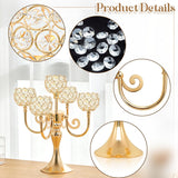 5 Arm Metal Crystal Candelabra Centerpiece - 13.4 Inch Elegant Candle Holder with Crystal Beadsable Decoration (2, Gold)