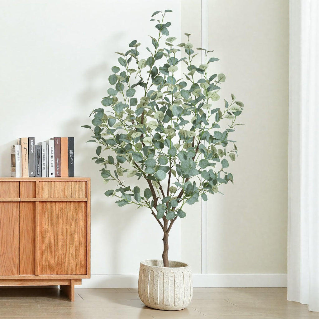 5FT Artificial Eucalyptus Tree Indoor, Faux Eucalyptus Tree with 477 Silk Leaves, Tall Fake Tree - Artificial Tree