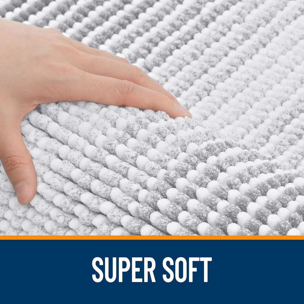 Bathroom Rugs 30x20, Soft Chenille Striped Bath Rugs, Light Grey | Extra Absorbent, Rubber Backing, Machine Wash Dry
