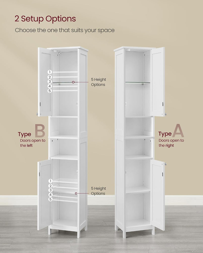 Tall Storage Cabinet with Lights, Slim Freestanding Cabinet with Adjustable Shelves, for Small Spaces, Bathroom