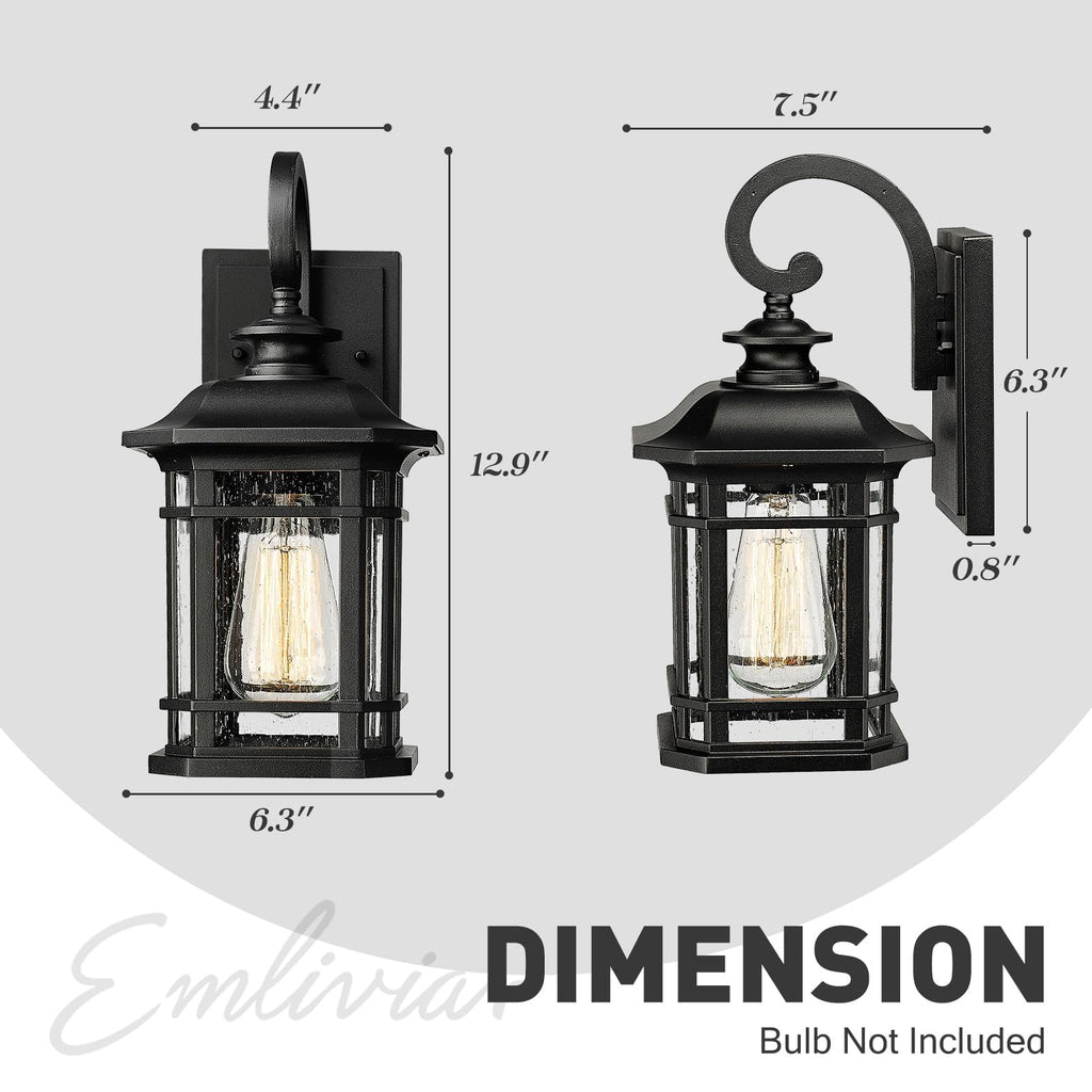1-Light Outdoor Wall Lantern, Black, Clear Seeded Glass, 2084B BK