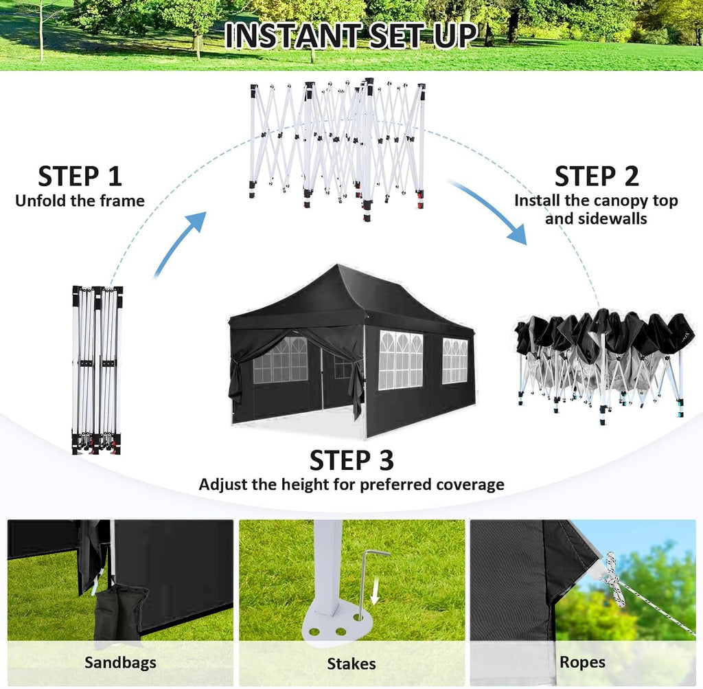 Canopy 10x20 Pop Up Canopy Tent with 6 Sidewalls