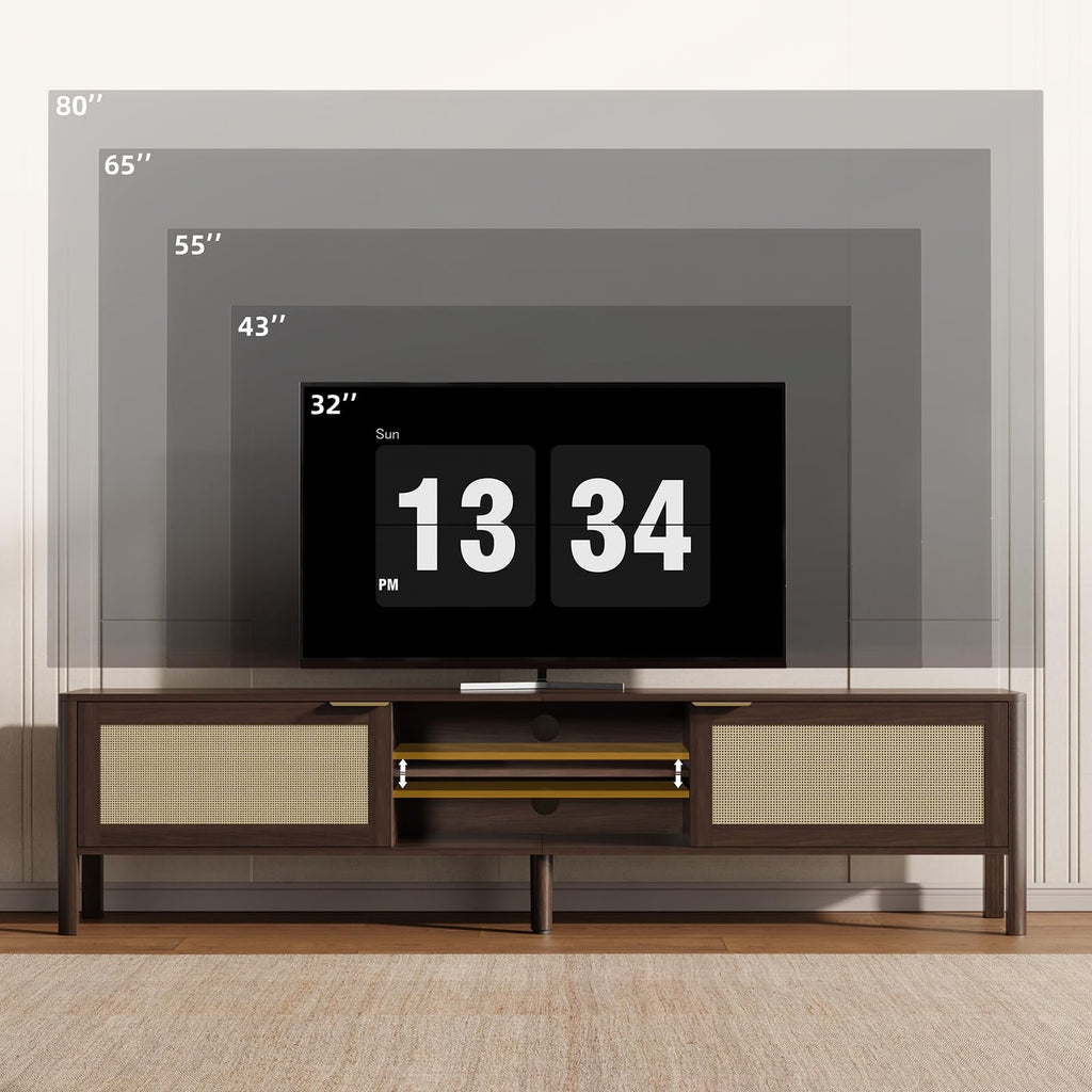 Rattan TV Stand Walnut 71"