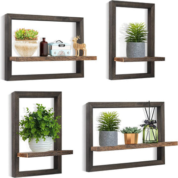 Floating Shelves for Wall Set of 4 Decorative Hanging Shelf | Square Wood Floating Shelf for Plant, Square Shelves