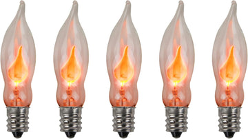 A101 Flicker Flame Light Bulb - 3 Watt, 130 Volt, E12 Candelabra Base, Nickel Plated Base - Dances with a Flickering