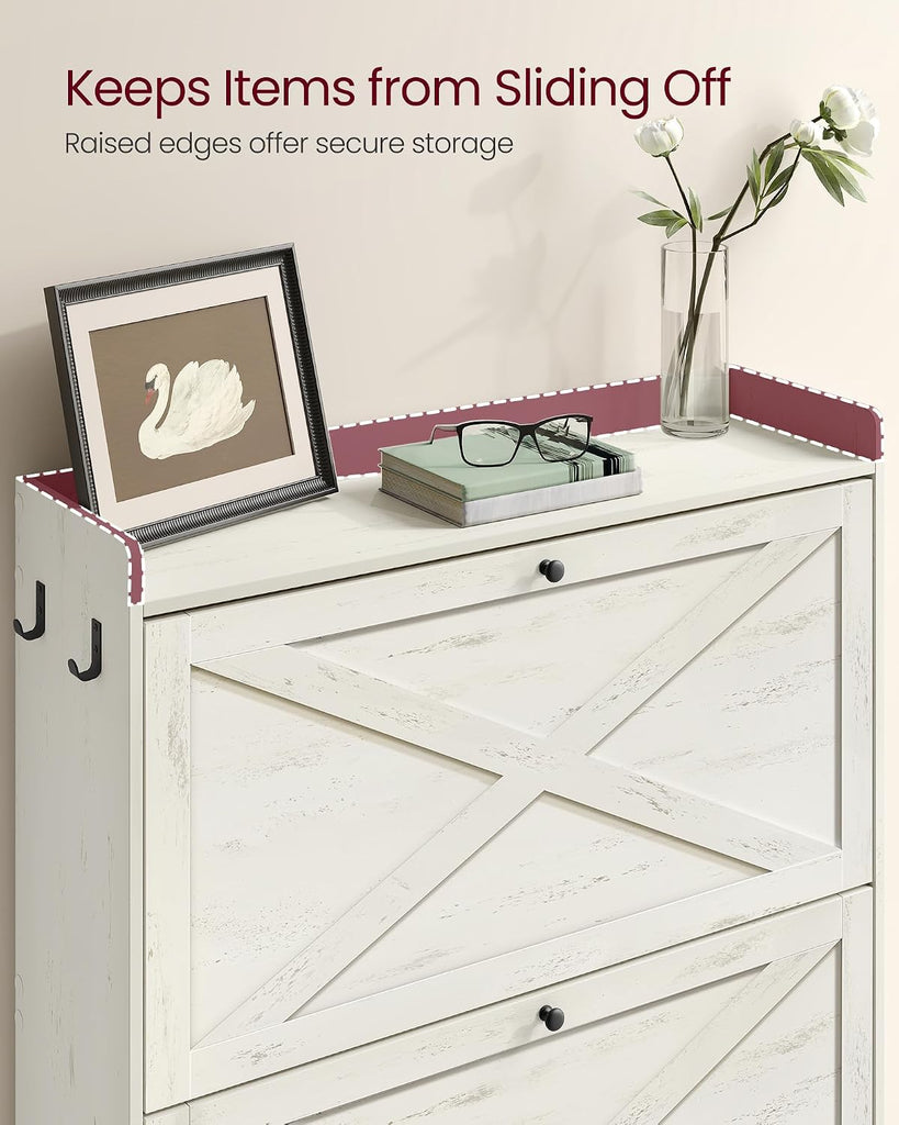 Shoe Storage Cabinet Organizer with 2 Flip Drawers, Freestanding Narrow Shoe Rack Cabinet , Farmhouse Style, Fits 14
