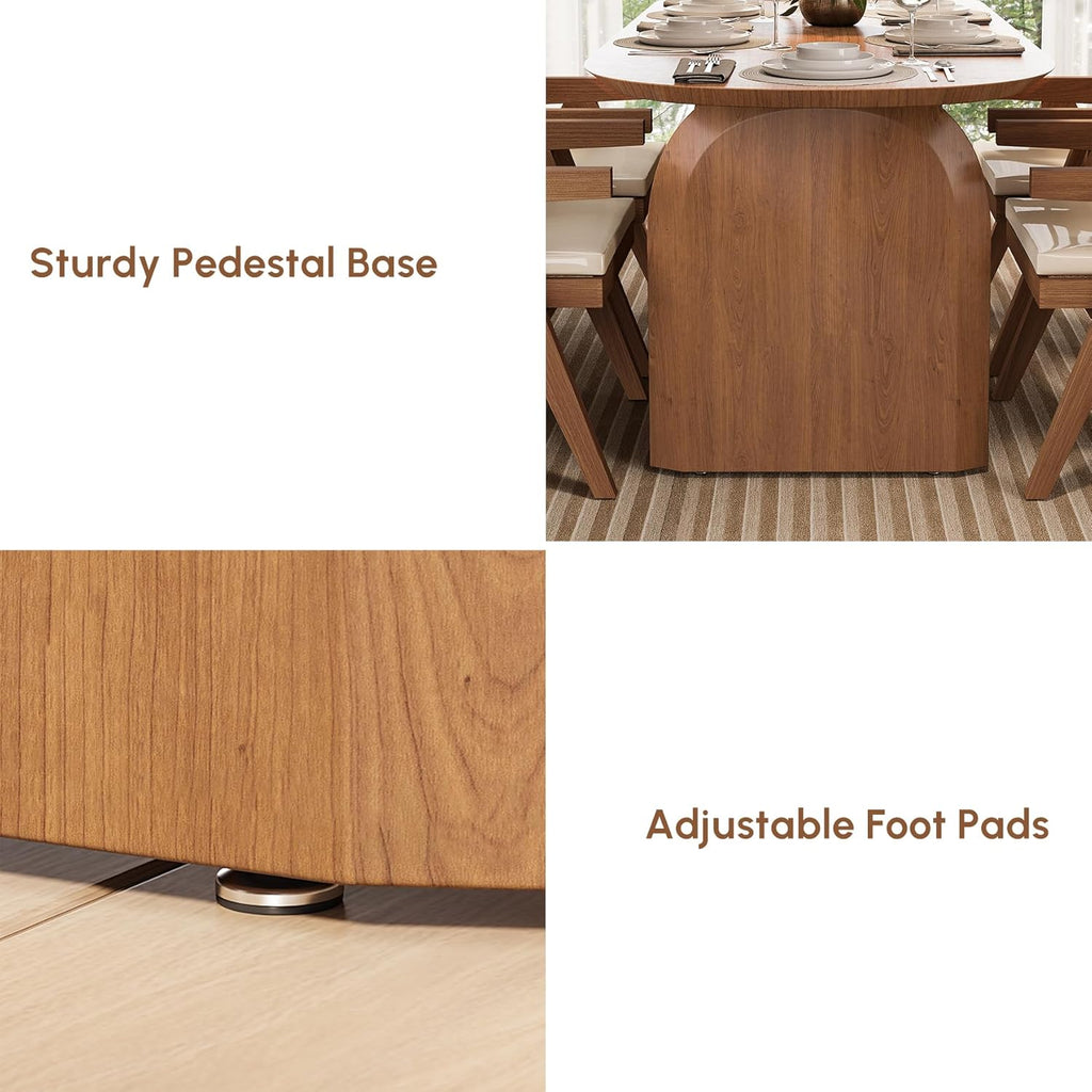 Japandi Oval Dining Table for 4, 59.1 Inch Solid Pine Wood Kitchen Table, Modern Mid Century Minimalist Kitchen &