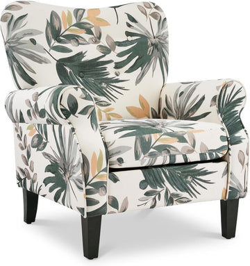 Mid Century Wingback Arm Chair, Modern Upholstered Fabric High Back Accent Chair with Wood Legs, Upholstered Single