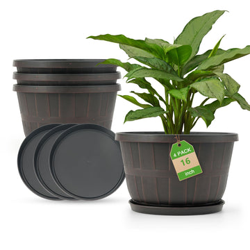 Plant Planters Pots Set of 4 Pack 16 Inch, Large Plastic Flower Pot