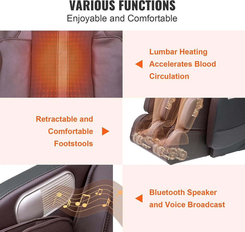 Massage Chair - Full Body Zero Gravity Recliner with Multi Auto Modes, 3D Shiatsu, Heating, Bluetooth Speaker