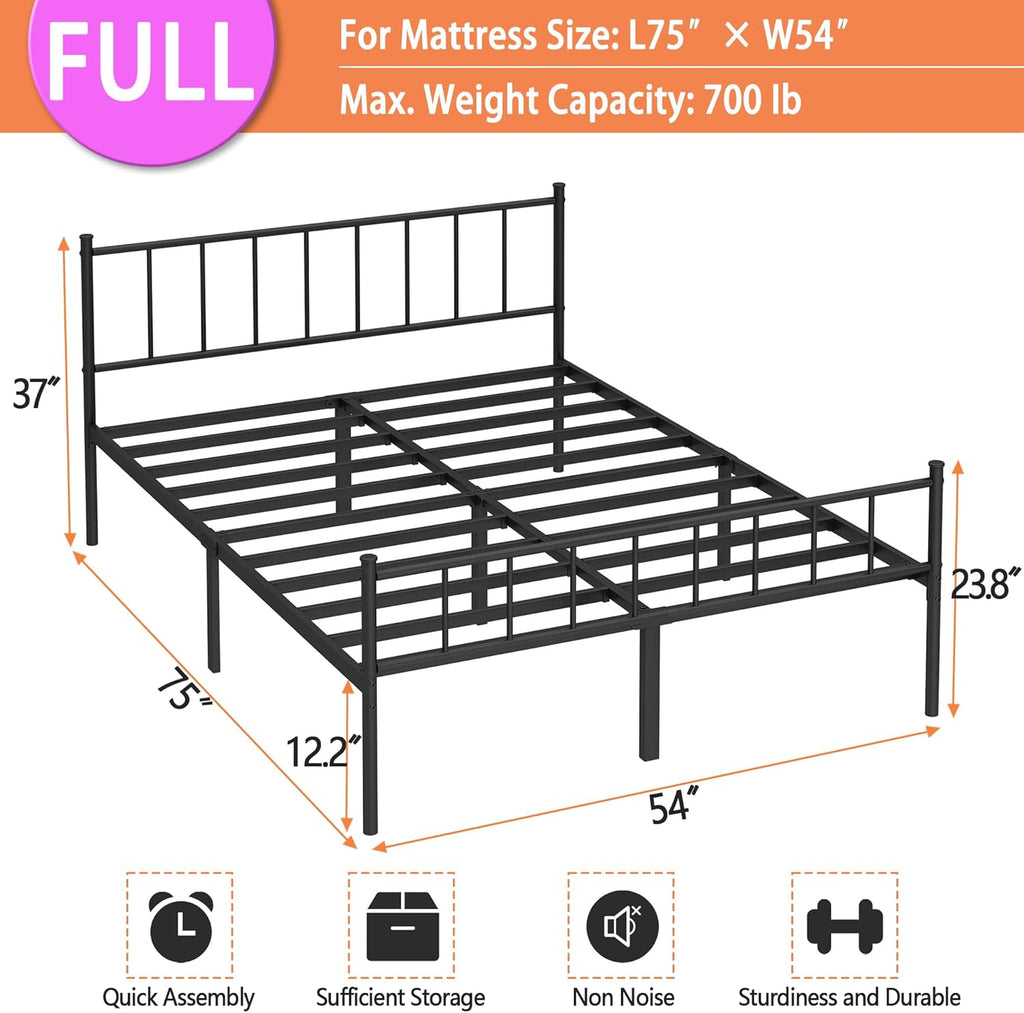 Full Bed Frame-Classic Metal Platform Bed Frame,Mattress Foundation with Steel Slat Support,Under Foundation