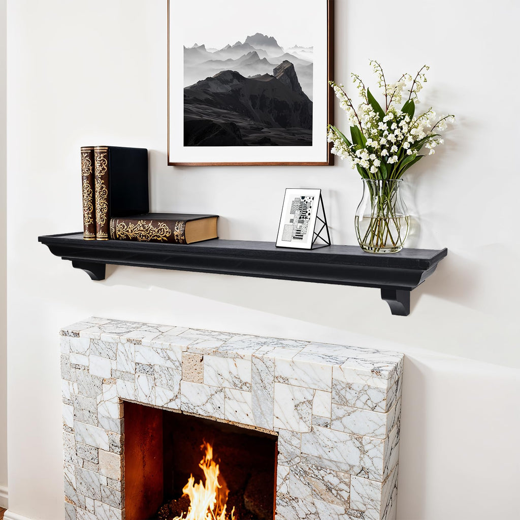 48 Inch Fireplace Mantel Shelf with Corbels, Rustic Floating Shelf, Black