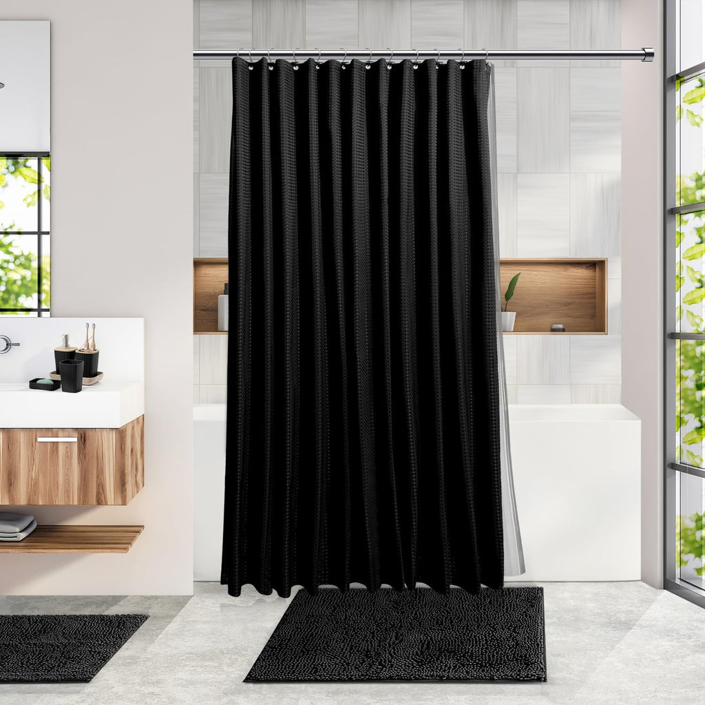 Black Bathroom Set, Shower Curtain Set, Bathroom Accessory Set | 20 Piece Bathroom Accessories Set with Toothbrush