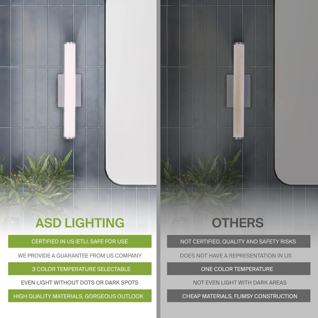 24" LED Linear Vanity Light Fixture, Modern Bathroom Sconce - 3 Color 3000K-5000K, Dimmable, 25W 1750LM, Energy Star